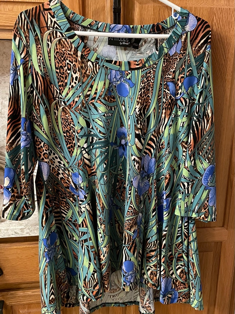 Attitudes by Renee Green & Blue Floral Animal Print Scoop Neck Long Sleeve Top